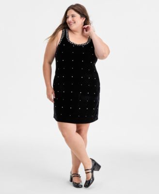On 34th - Trendy Plus Size Rhinestone-Embellished Mini Dress