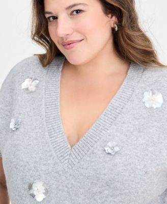 Trendy Plus Size Embellished Cap-Sleeve Sweater Vest, Macy's Exclusive