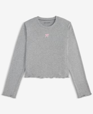 With Jules - Girls 7-16 Lettuce-Edge Embroidered-Bow T-Shirt