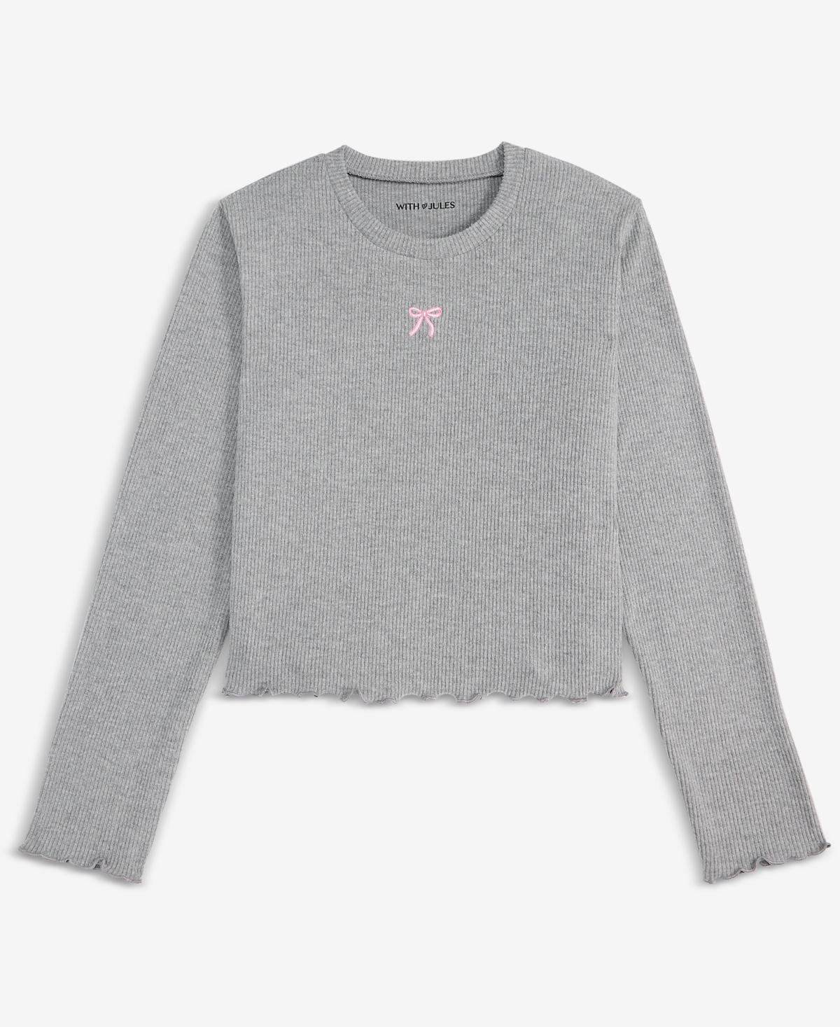 With Jules Girls 7-16 Lettuce-Edge Embroidered-Bow T-Shirt