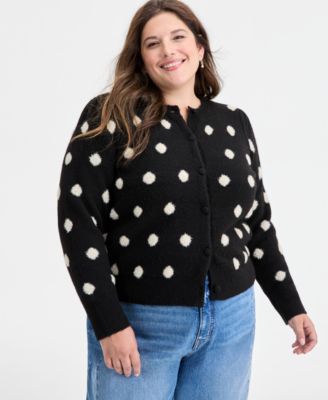 On 34th - Trendy Plus Size Eyelash-Texture Dot-Print Cardigan