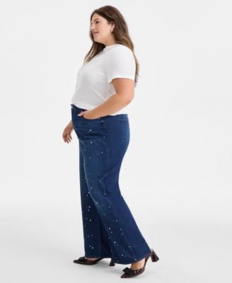 Trendy Plus Size Embellished Wide-Leg Jeans, Macy's Exclusive