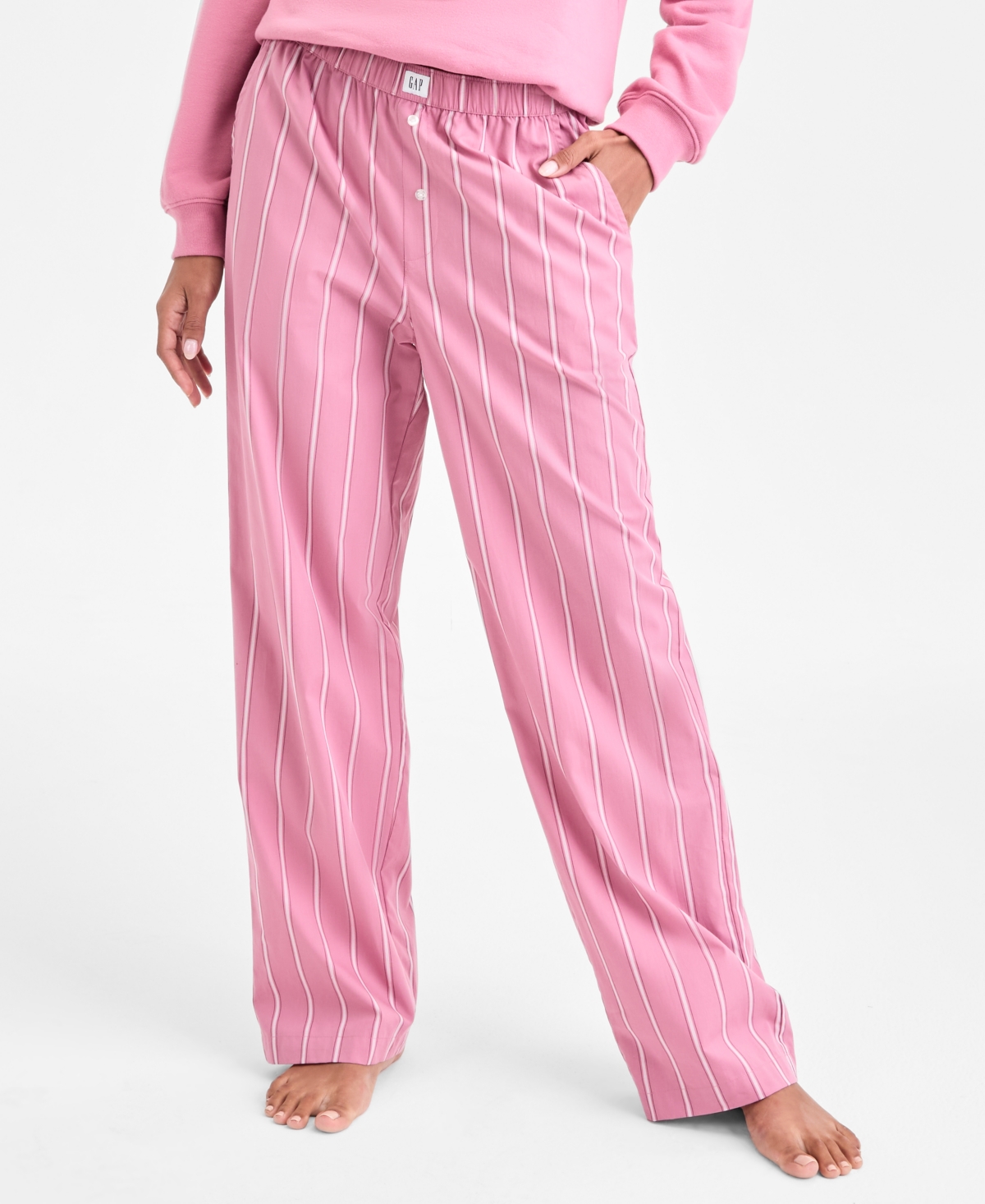 Gap Crewneck Pajama Top Striped Pajama Pants In Pink