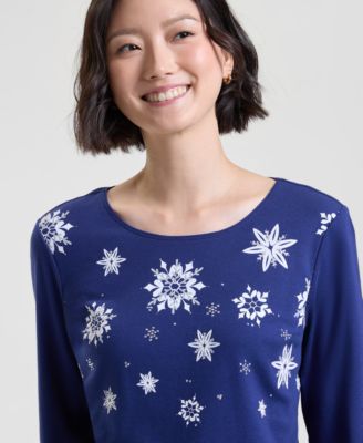 Petite Falling Snowflake Long-Sleeve Tee, Macy's Exclusive