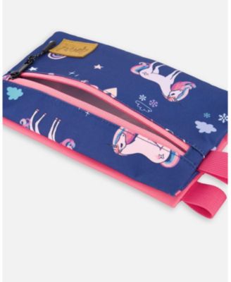 Girl Double Pencil Case Navy Unicorn Print - Toddler|Child