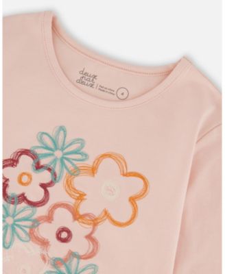 Toddler Girls Cotton Long Sleeve T-Shirt Light Pink with Flowers - Toddler|Child