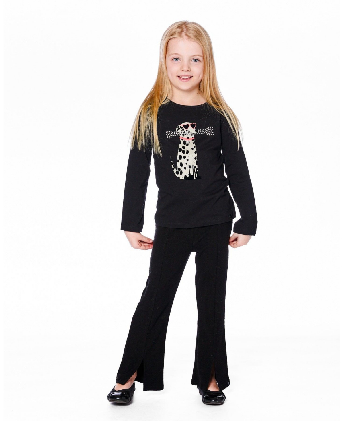 Deux par Girl Cotton T-Shirt Black with Dalmatian