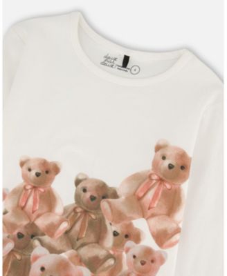 Toddler Girls Jersey T-Shirt Off-White with Teddy Bears - Toddler|Child