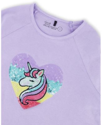 Girl Cotton Long Sleeve T-Shirt Lavender with Sequin Unicorn - Toddler|Child