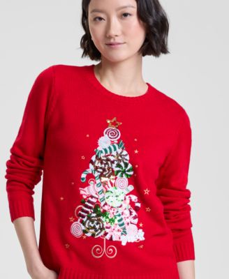 Petite Candy Tree Crewneck Sweater, Macy's Exclusive