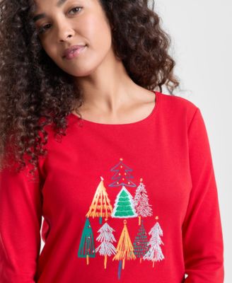 Women's Festive Trees Long-Sleeve Top, Macy's Exclusive