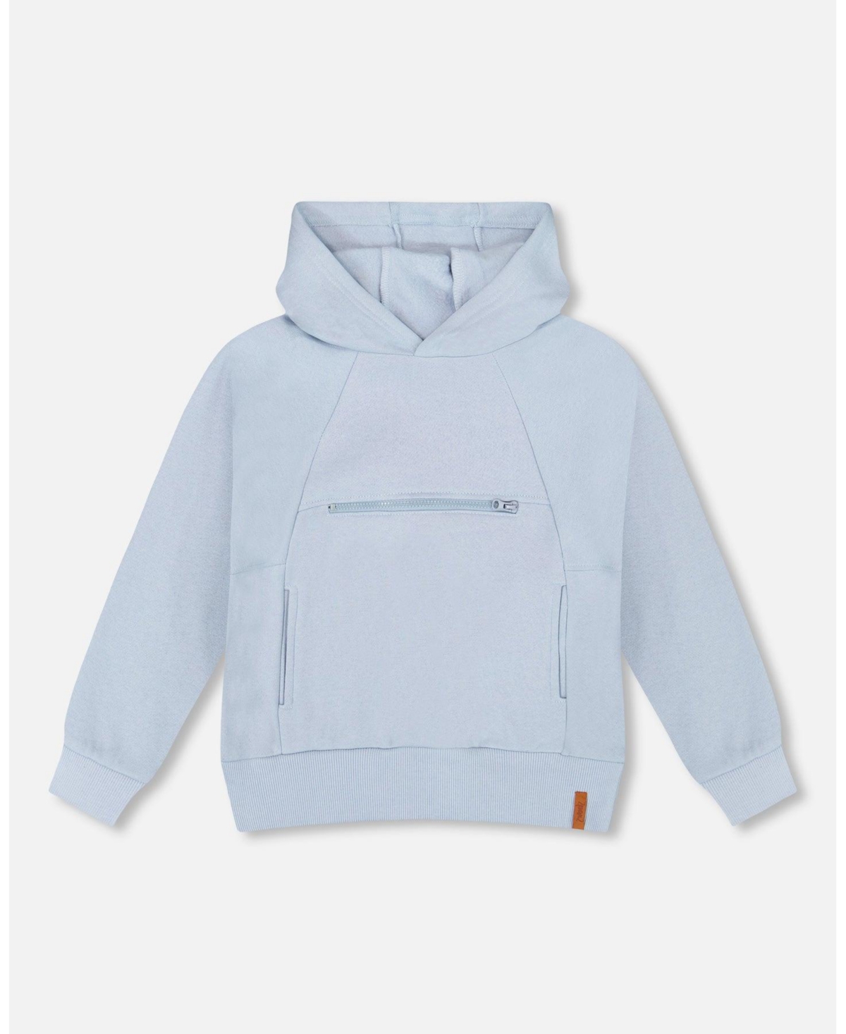 Deux par Boy Pullover Hooded Fleece Sweatshirt with Zip Pocket Light Blue