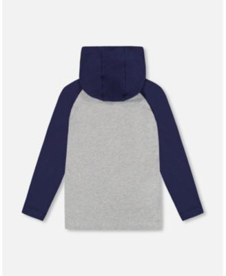 Boy Cotton Jersey Hooded Raglan Sleeve Tee Navy Blue - Toddler|Child