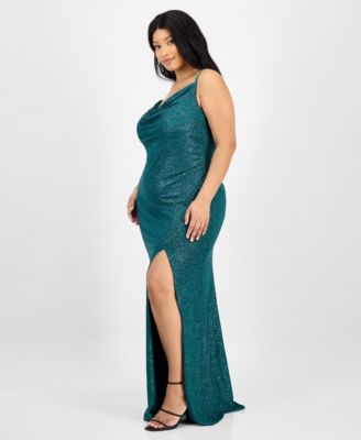 Trendy Plus Size Draped-Sweetheart-Neck Glitter Gown 