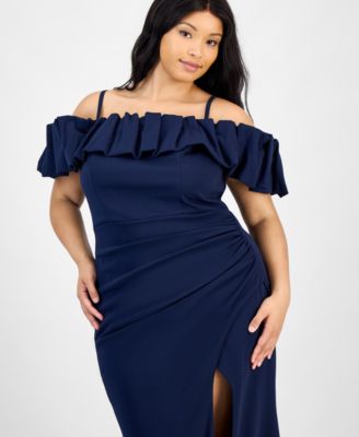 Trendy Plus Size Bubble-Trim Cold-Shoulder Scuba Gown