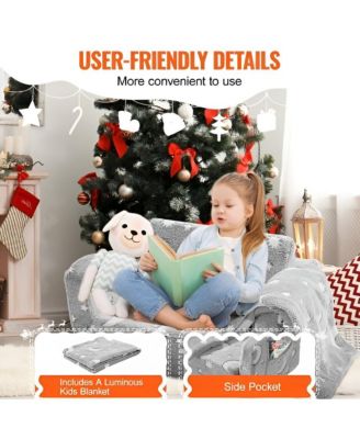 Convertible Kids Sofa to Lounger, Glow-in-the-Dark Flip-Out Couch for Bedroom Use