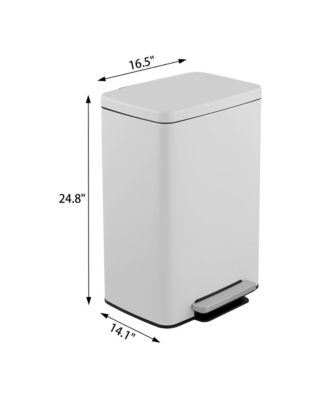 13 Gal./50 Liter Rectangular Stainless-Steel-Made Matt White Step-on Trash Can for Kitchen