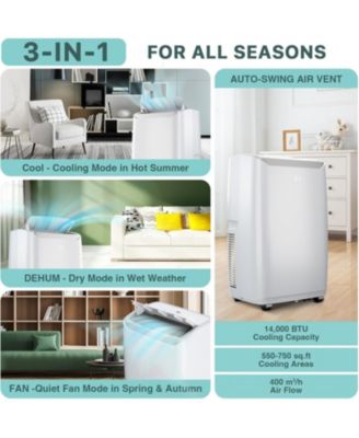 14,000 BTU Portable Air Conditioner - Efficient Cooling for Rooms up to 750 Sq. Ft, Comes with Window Vent Kit & Remote, Space-Saving Design