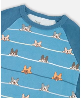Big Boys Two-Piece Cotton Pajama Set Blue Dog Print