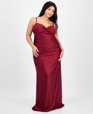City Studios - Trendy Plus Size Twist-Front Ruched Satin Gown