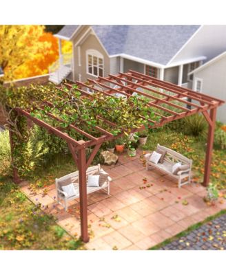 11' x 12.5' Outdoor Wood Pergola with Grape Trellis,