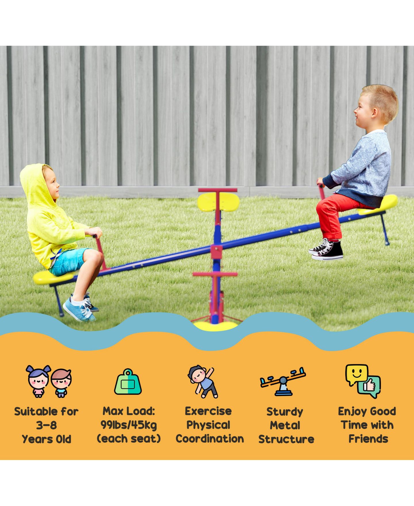 Детская игрушка Outsunny Teeter Totter for Kids with 4 Seats for 3-8 Years — фото 3