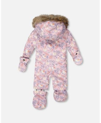 Baby Girls One-Piece Play Snowsuit Designed for Car Seat Lilac Cat Print - Baby|Toddler