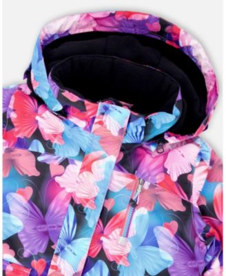 Girl Two-Piece Play Snowsuit Flash Coral with Butterfly Print Jacket - Child