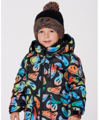 Boy Lined Knit Winter Hat with Pompom Black and Multicolor - Toddler|Child