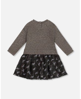 Girl Bi-Material Dress Black with Mesh Skirt and Heart - Toddler|Child