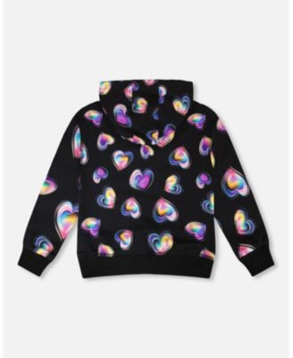 Toddler Girls Fleece Hoodie Black and Multicolor - Toddler|Child