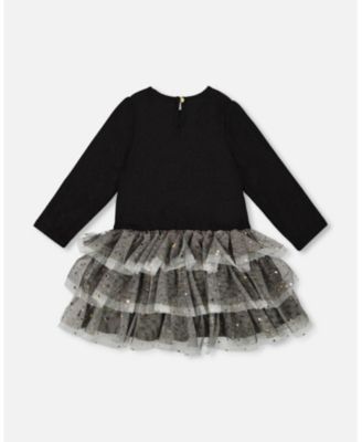 Big Girls Glittering Mesh Skirt Party Dress Black