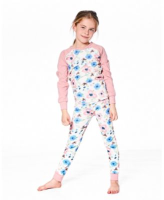 Girl Cotton Two-Piece Pajamas Off-White Flower Print - Child
