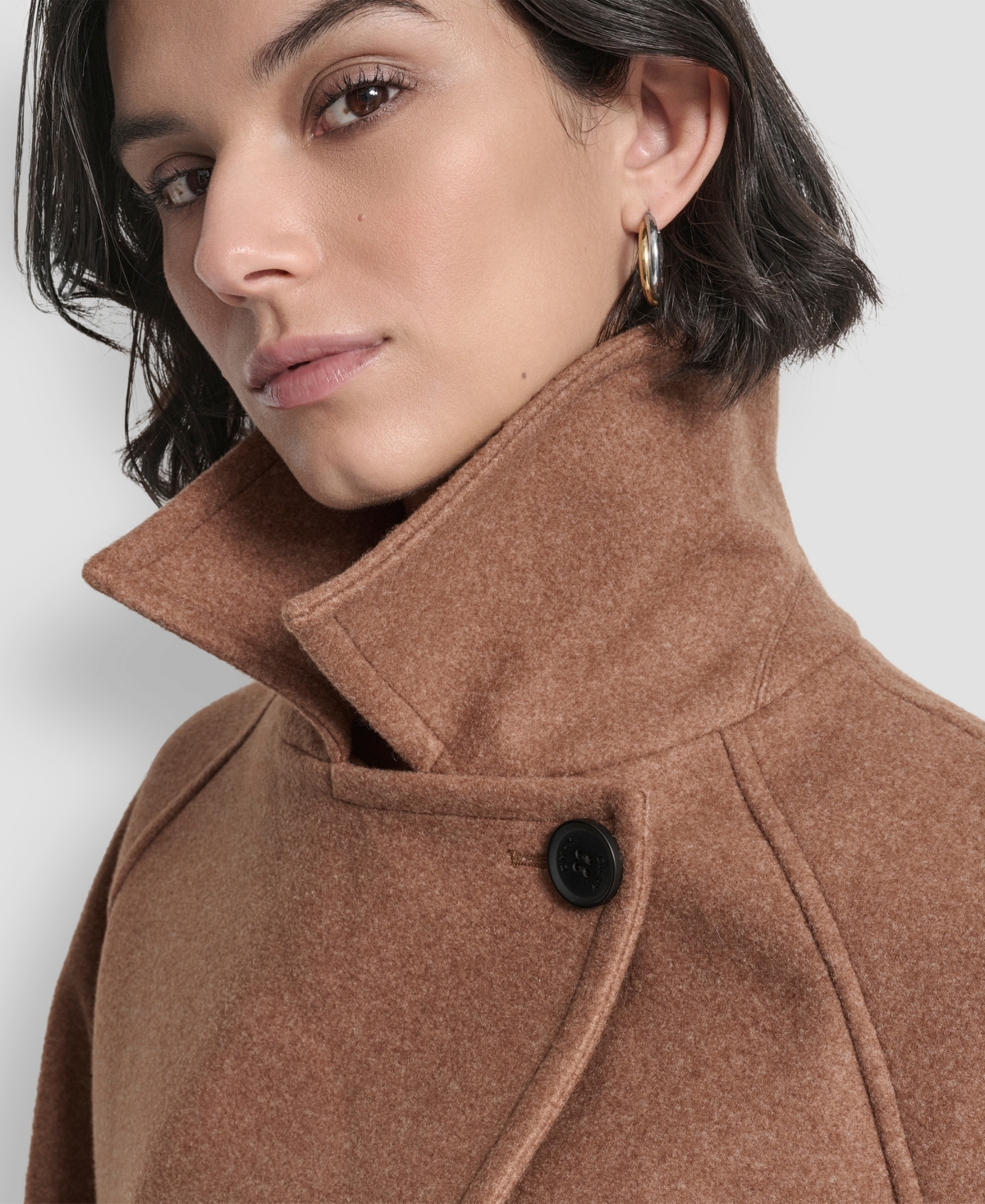 Dkny Womens Short Double Breasted Collared Coat P Xs Xxl In Brown