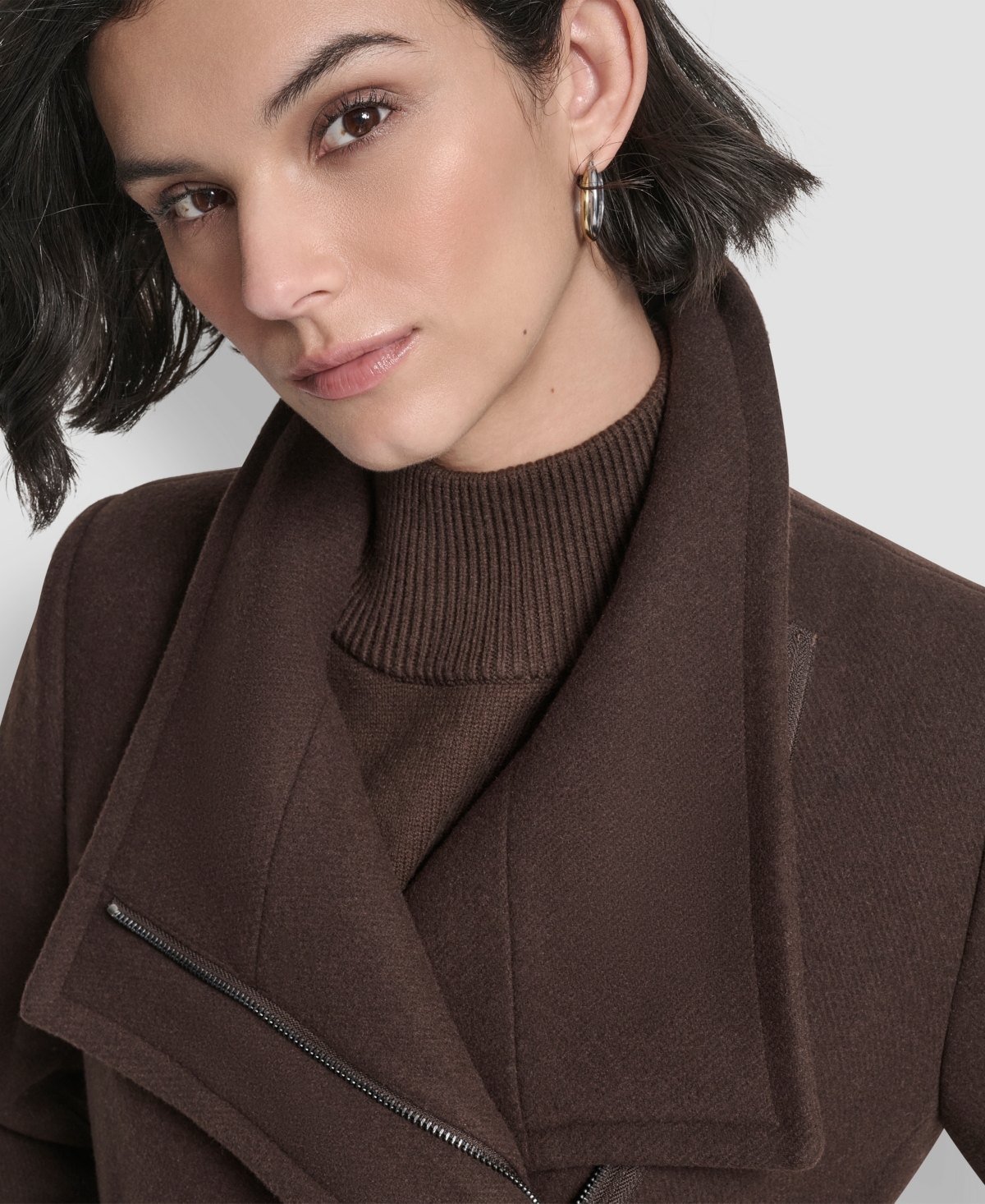 Dkny Women's Wing Collar Asymmetrical Wrap Coat In Brown