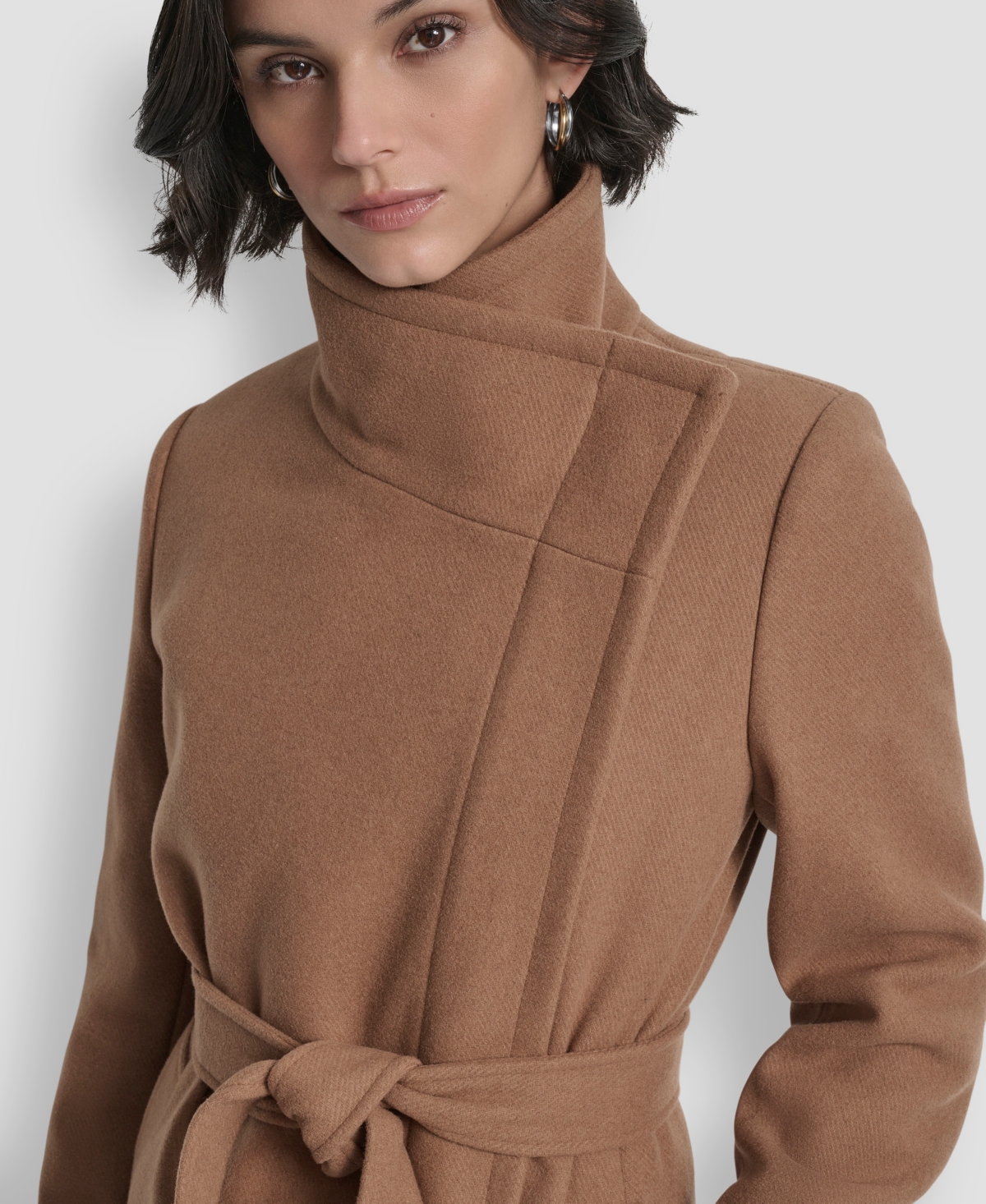 Dkny Women's Wing Collar Asymmetrical Wrap Coat In Brown