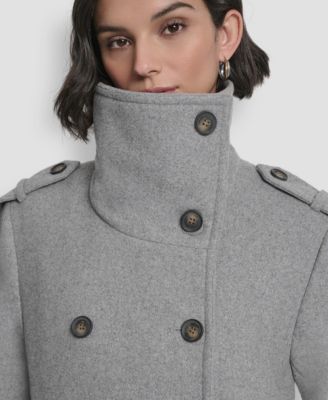 Women's Double-Breasted Funnel Neck Military Coat
