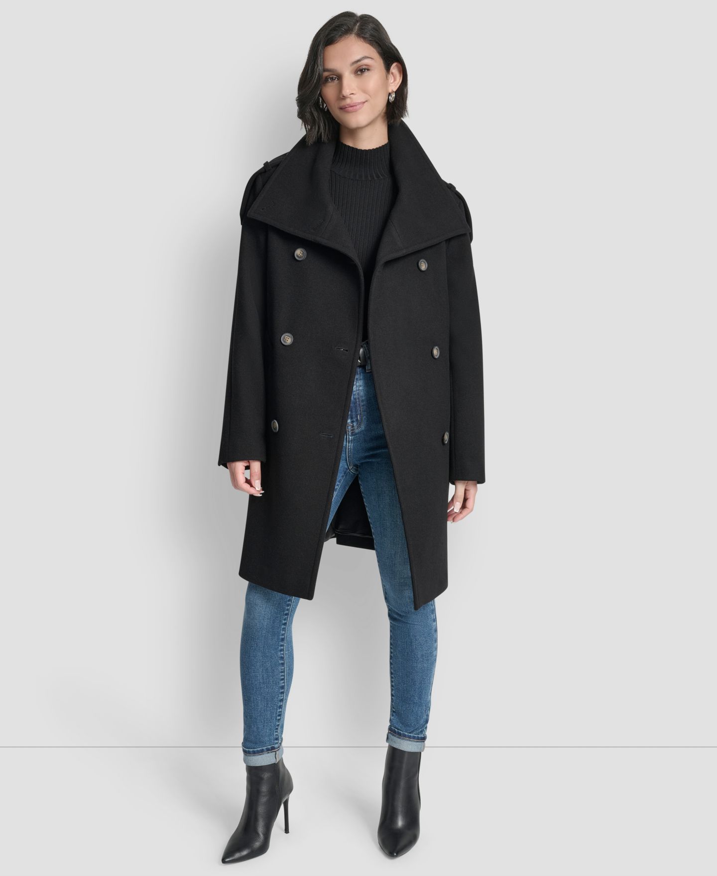 Женское пальто DKNY Double-Breasted Funnel Neck Military, цвет: Чёрный — фото 5