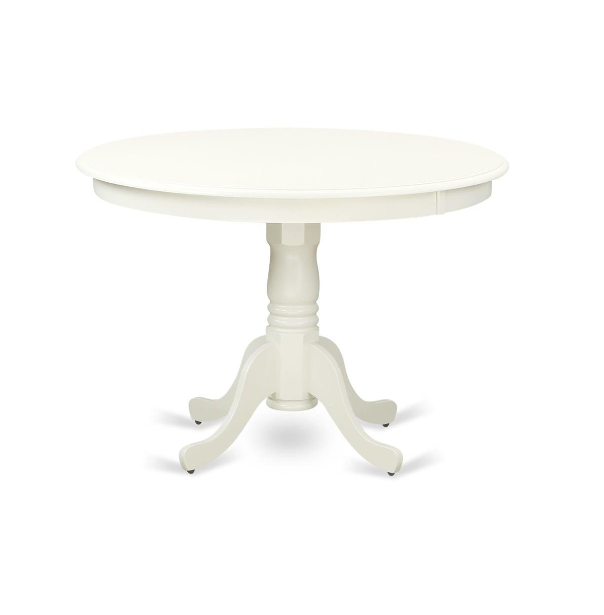 East West Furniture modern dining table set of two fantastic parson dining chairs with Linen Fabric Baby Blue color and a beautiful 42-Inch Antique pe