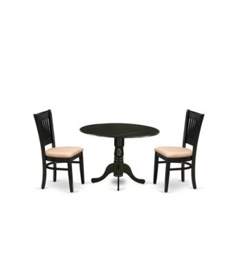  3-Piece Dining Table Set- 2 Wooden Chair with Linen Fabric Seat and Slatted Chair Back - Drop Leaves Modern Dining Room Table