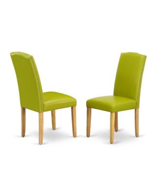 5 Piece Modern Dining Table Set - Oak Breakfast Table and 4 Autumn Green PU Leather Dining Chairs with High Back - Oak Finish