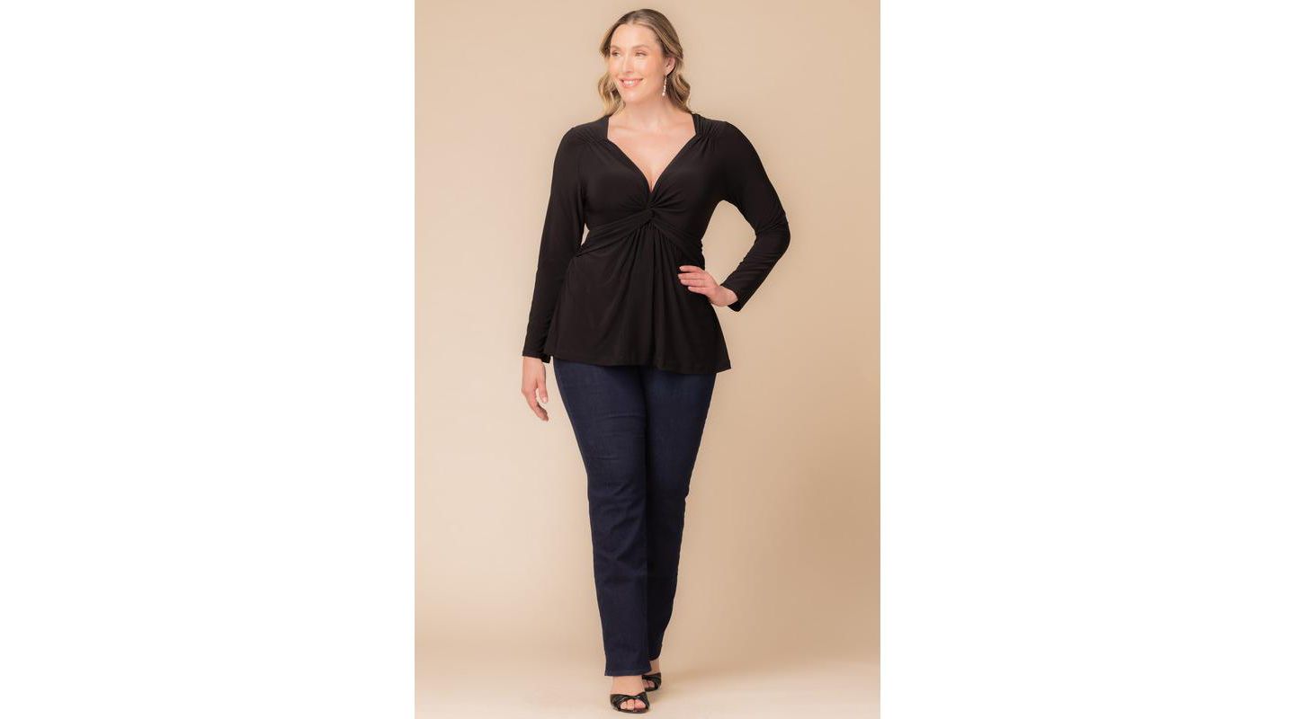Женский топ Kiyonna Plus Size Abigail Long Sleeve Twist, цвет: Чёрный — фото 5