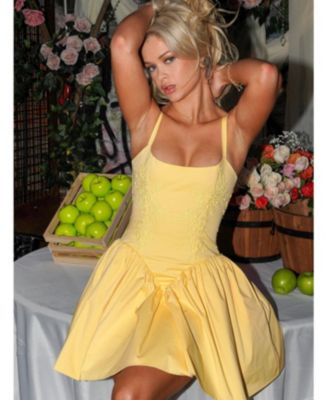 Women's Kadi Yellow Cotton Drop Waist Corset Mini Dress