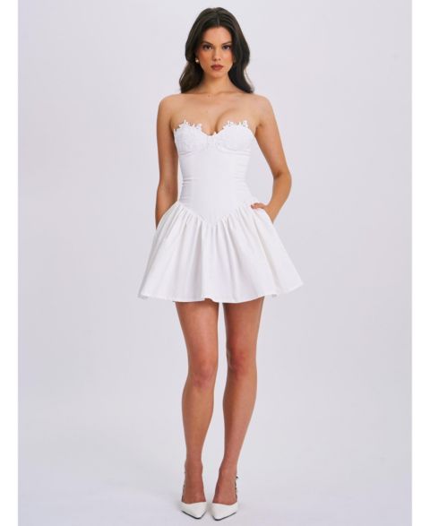 Женское платье Miss Circle Sacha White Lace Drop Waist Corset Puffy Mini, цвет: Белый