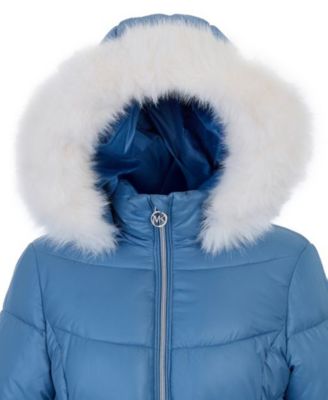 Toddler and Little Girls Belted Stadium Puffer Jacket