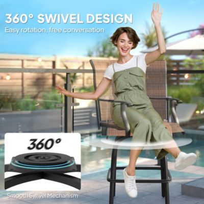 Set of 2 Outdoor Swivel Bar Stools for Backyard Balcony Poolside,