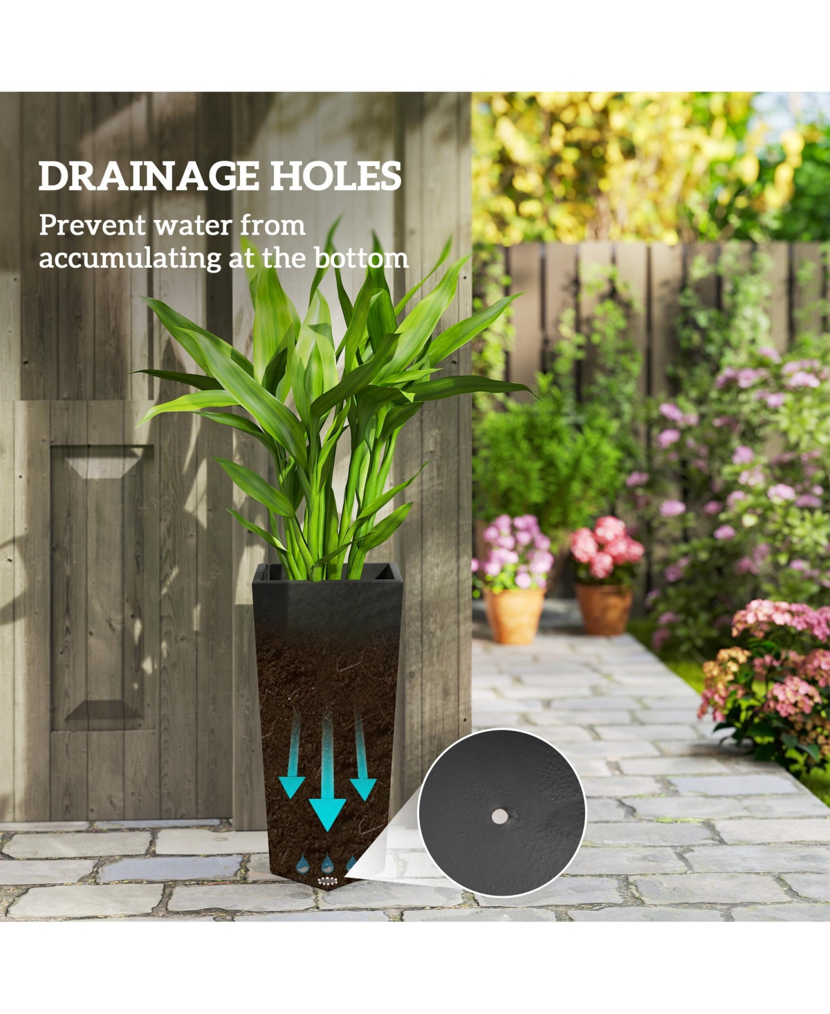 Outsunny Outdoor Planters Set of 3 with Drainage Holes, Flower Pots,