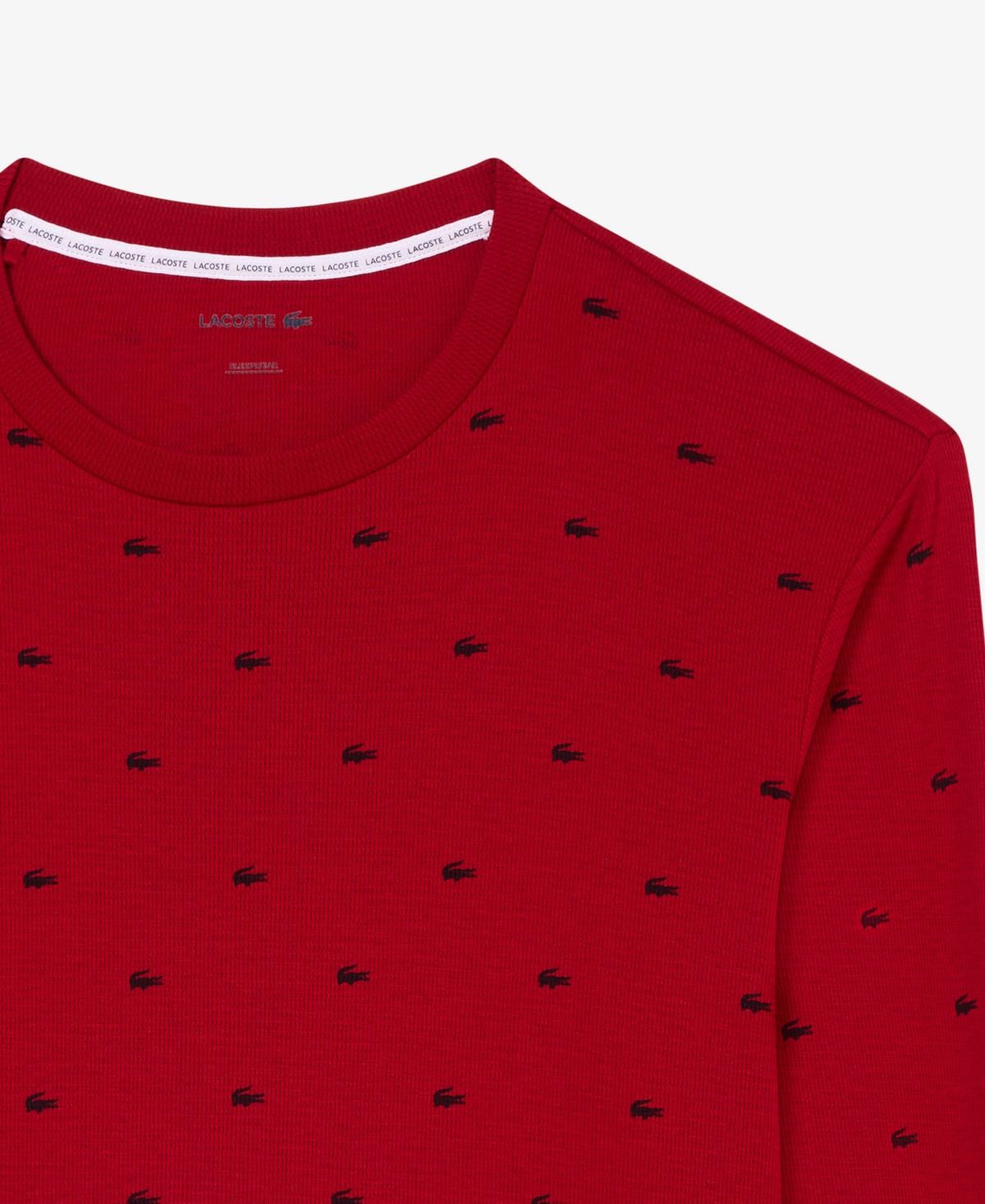 Lacoste Men's All Over Croc Print Long-sleeve Thermal Sleep Shirt In Red