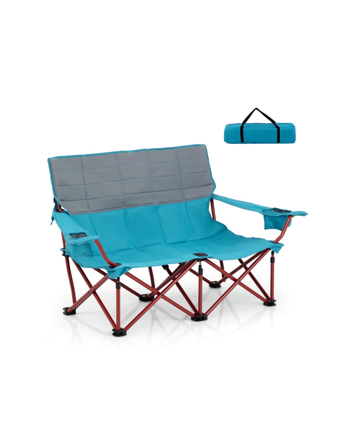 oversized camping chair folding loveseat camping couch with cup holders & thick padding - Blue