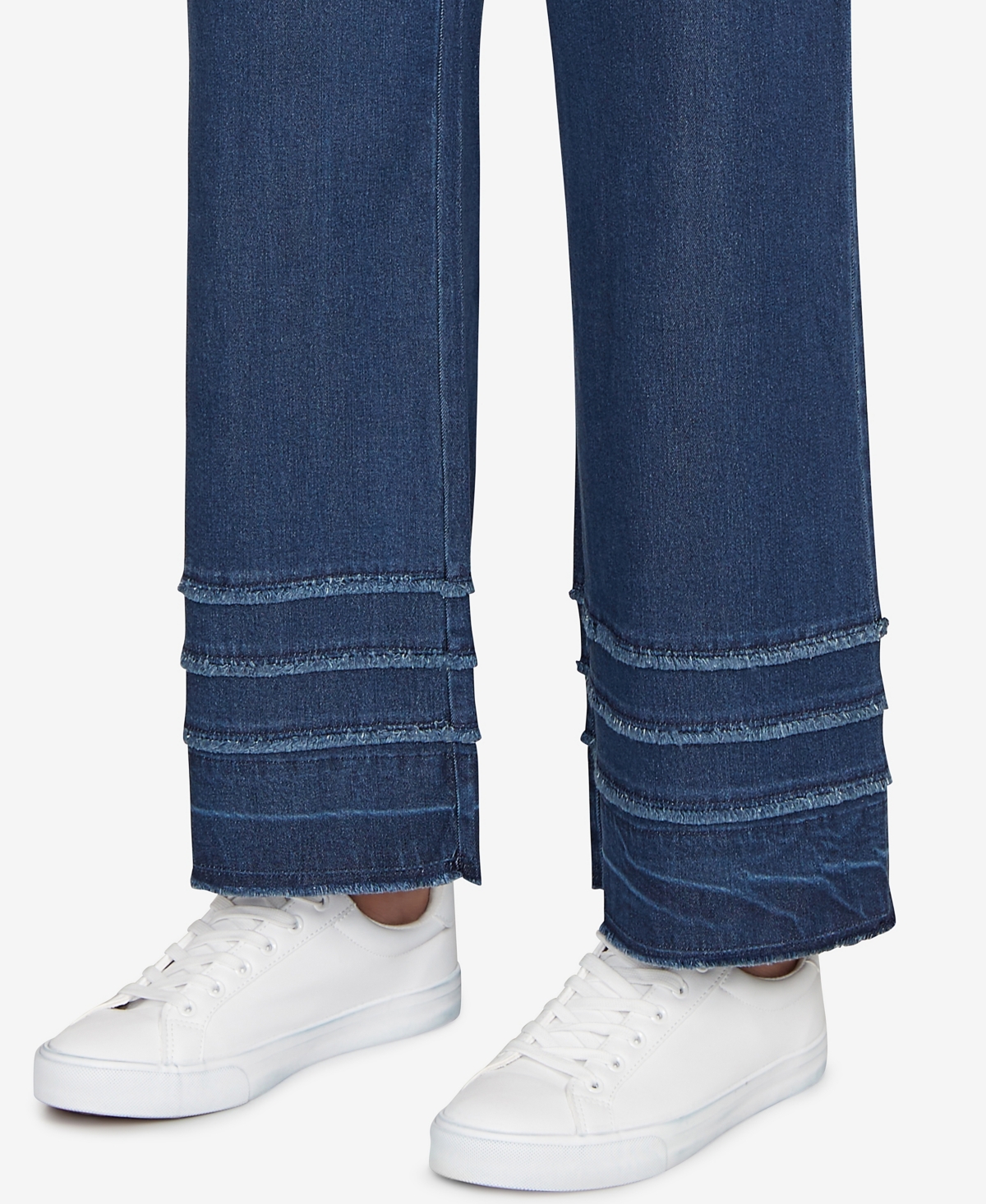Ruby Rd. Petite Stretch Fringe Pull On Ankle Jeans In Blue
